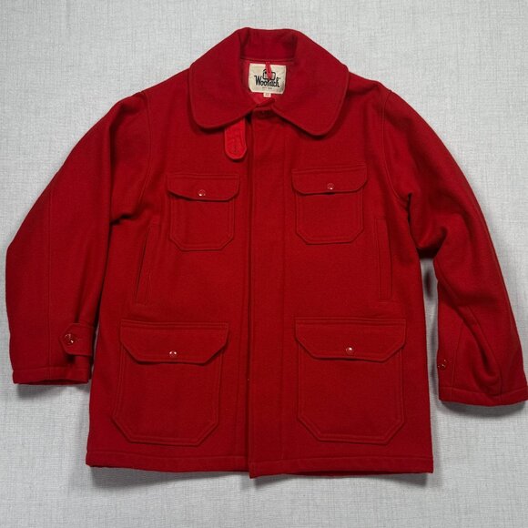 Vintage Woolrich Red Mackinaw Wool Hunting Jacket Field Coat Size 42 - Picture 1 of 13
